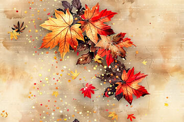 Seamless floral pattern with autumn leaves on grunge background.