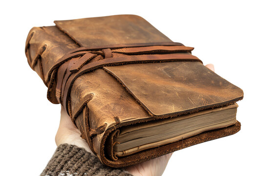 An old leather-bound book with a strap.