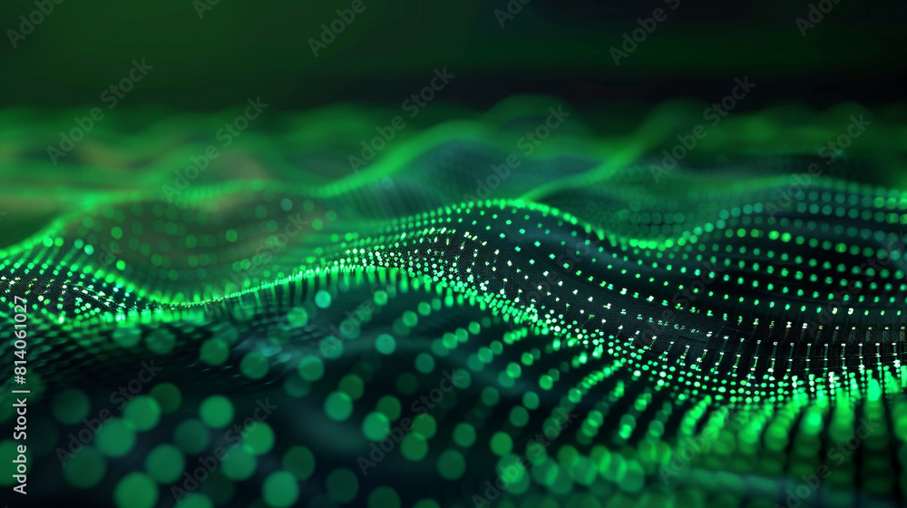 Poster cyber waves, oscillating green matrix code waves against a dark gradient