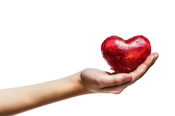 Hand holding a red heart.