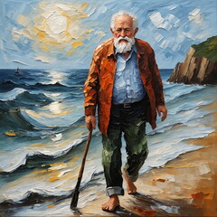 Old Man and sea portrait - imitation Palette knife, impasto, oil painting	