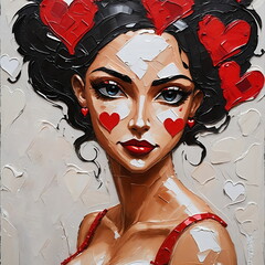 Queen of Hearts portrait - imitation Palette knife, impasto, oil painting	