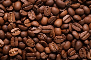 Naklejka premium Aromatic Texture coffee beans banner grain. Arabica breakfast. Generate Ai