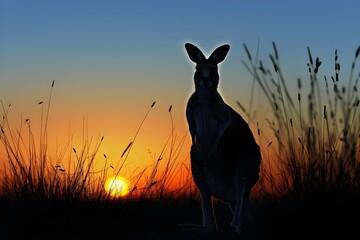 
kangaroo with sunset Australia outback


