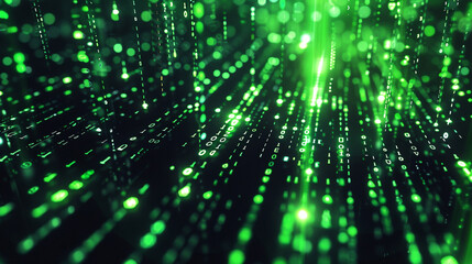 Cybernetic dreamscape, neon green codes cascading down a black gradient