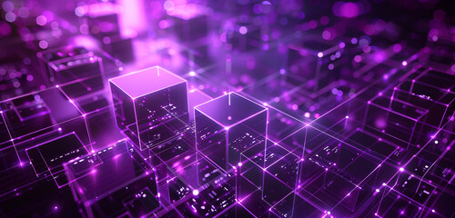 Abstract purple squares with neon glow for technology events.