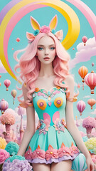 Fototapeta premium birthday, woman, pink, balloon, party, balloons, beauty, fun, holiday, happiness, celebration, colorful, joy, child, smile, people, smiling, person, pink, cake, face, clown, cheerful, studio, fashion,