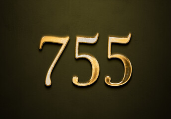 Old gold effect of 755 number with 3D glossy style Mockup.