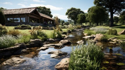 Obraz premium Landscape design with flowers, beautiful residential
