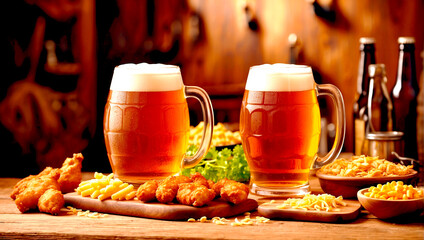 Glass of delicious beer at bar counter decorate for celebrate beer festival