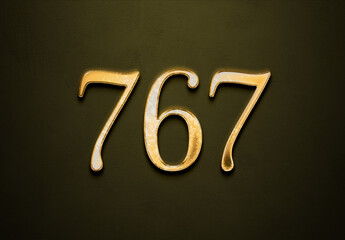 Old gold effect of 767 number with 3D glossy style Mockup.