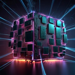 Abstract 3d rendering of golden network structure fractal Futuristic technology 