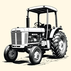 Hand Drawn Farm Tractor Illustration Vintage Style