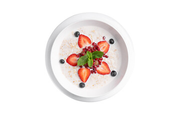 Healthy Oatmeal Porridge With Summer Berries on White Background