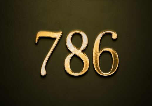 Old gold effect of 786 number with 3D glossy style Mockup.