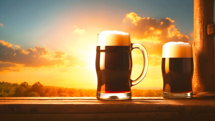 Glass of delicious beer at bar counter decorate for celebrate beer festival