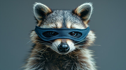 a mischievous raccoon dons a mask, its expressive eyes gleaming with curiosity and cunning