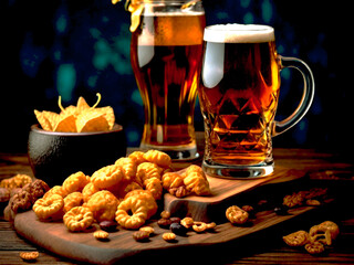 Glass of delicious beer at bar counter decorate for celebrate beer festival