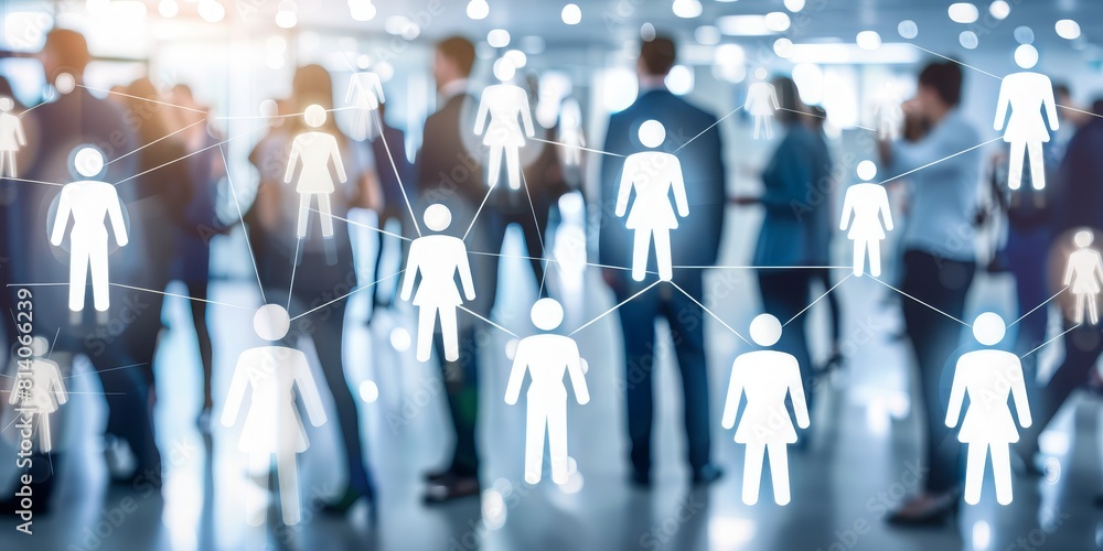 Poster Connected Workforce: Abstract Network of Human Figures Representing Business Connections and Social Interaction in a Modern, Corporate Environment, Generative AI