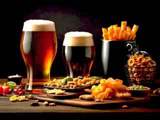 Glass of delicious beer at bar counter decorate for celebrate beer festival