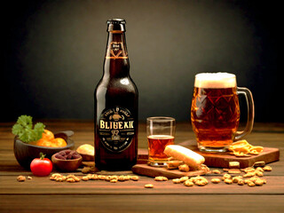 Glass of delicious beer at bar counter decorate for celebrate beer festival