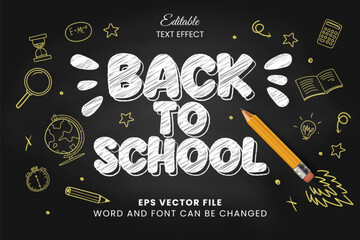 Back to school scribble chalk sketch editable vector text effect