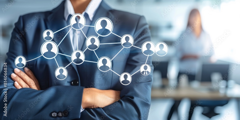 Aufkleber connected workforce: abstract network of human figures representing business connections and social 