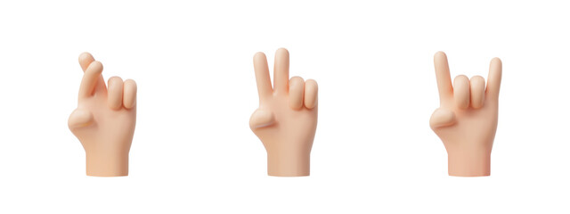 A set of 3D hand gestures in vector format on a white background