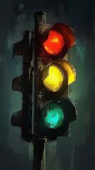 Digitally painted traffic light with all signals on