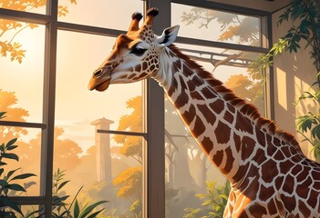 World Giraffe Day ,21 june, Giraffe in its inhabitant place sun light realistic glow add more Fantasy close up face asthetic