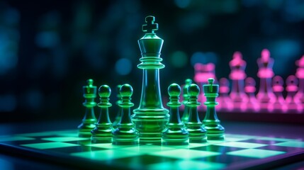 Neon Chess Queen Takes Center Stage Generative AI