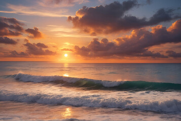 Fototapeta premium sunset on the beach, summer landscape wallpaper