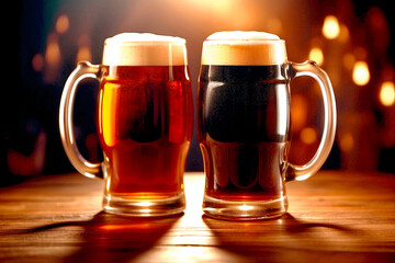 Glass of delicious beer at bar counter decorate for celebrate beer festival