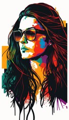 Naklejka premium Vibrant Portrait of a Young Woman with Sunglasses Generative AI