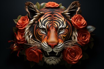 Exotic Tiger head roses. Summer wild. Generate Ai