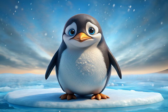 Caricature Penguin Melodramatic Pose Single Tear Cheek