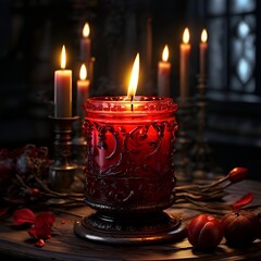 christmas candles and red wine