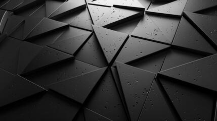 Artistic black triangular tiles textured wall with dramatic lighting and droplets