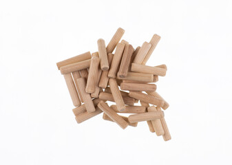 wooden furniture dowels isolated on white background