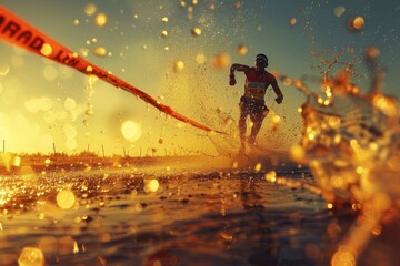 Golden Hour Marathon Finish - Runner's Triumph at Sunset