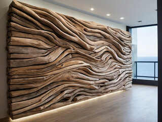 Wall composition design made from driftwood