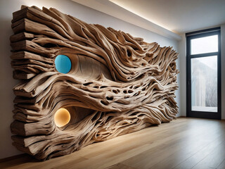 Wall composition design art made from driftwood
