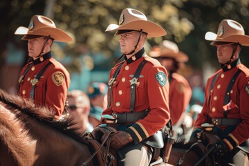 Mounted Police Officers in Traditional Red Uniforms During Parade