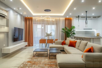 Fototapeta premium Modern Living Room Interior with Comfortable Sofa and Stylish Decor