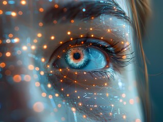 Enhance the beauty of this eye with the power of AI. Make it even more captivating by adding a touch of fantasy and a hint of futurism.