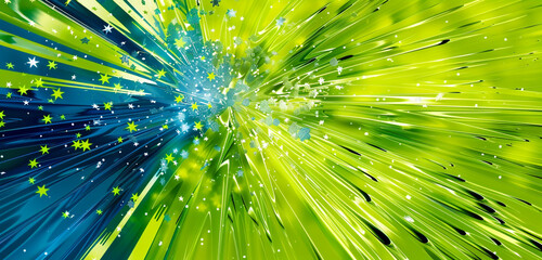 Obraz premium Stars and stripes subtly hinted in a lime green and royal blue abstract burst.