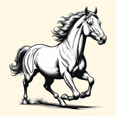 Obraz premium Horse Running Illustration Vintage Engraved Style