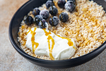 oatmeal with berries healthy breakfast oat porridge fresh cooking appetizer meal food snack on the table copy space food background rustic top view