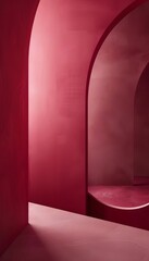 Captivating Crimson Archway Surreal Architectural Geometry and Illusory Shadows