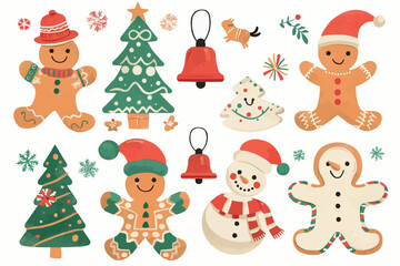 A vector illustration of a collection of Christmas icons